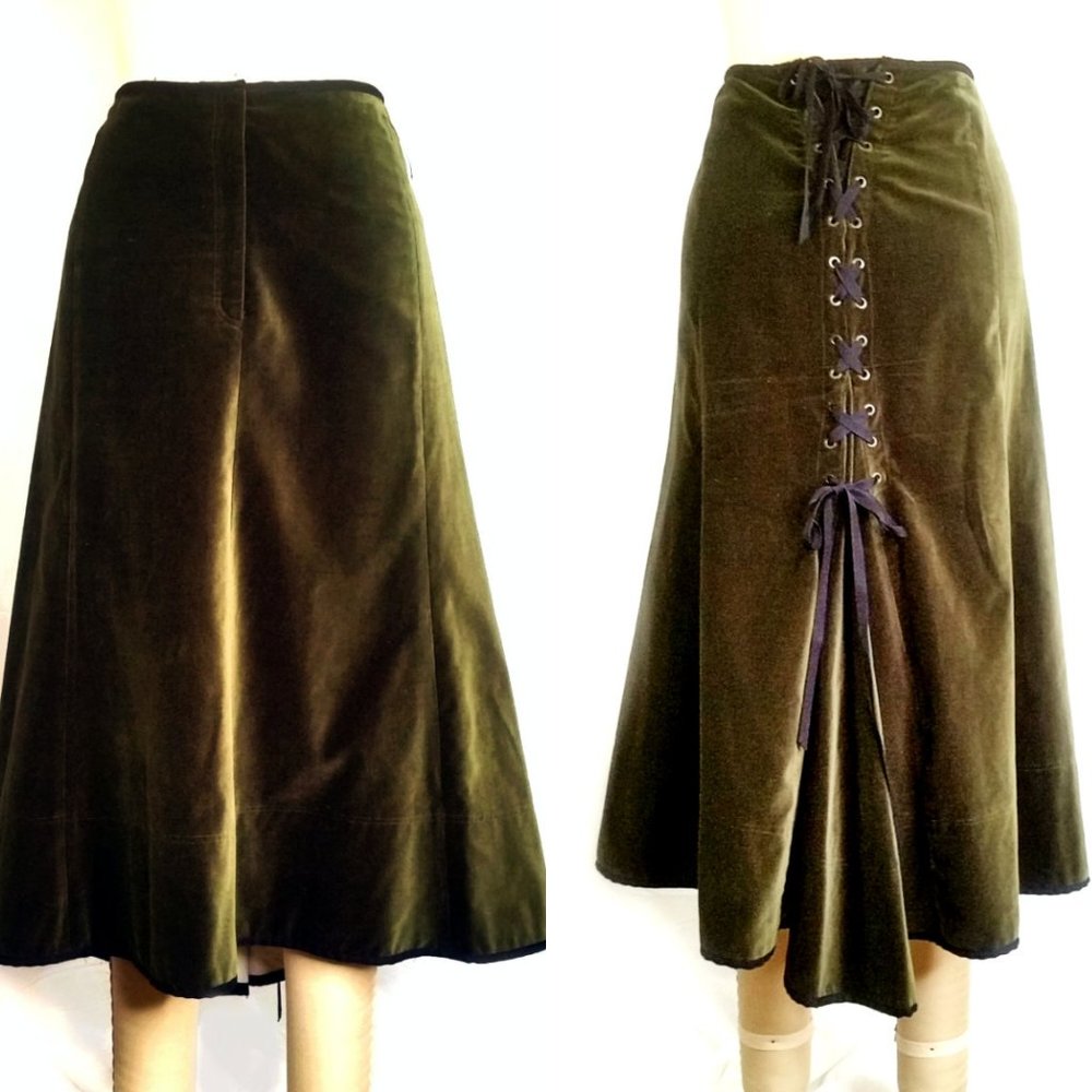 Easton Pearson Green Velvet Midi Skirt Corset back